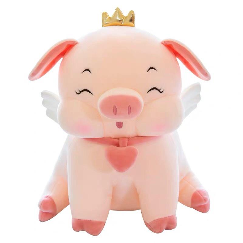 Gấu Bông Heo Vương Miện Ngồi Thú Lợn Nhồi Bông Gối Ôm Màu Hồng