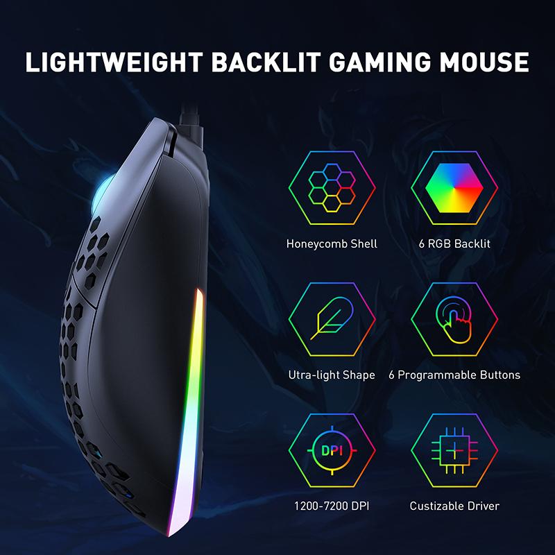 CW906 USB Chuột Chơi Game Có Dây Chuột Cảm Biến Quang Học 7200DPI 6 Độc Lập Nút Bấm Dành Cho Laptop PC Máy Tính Game Thủ