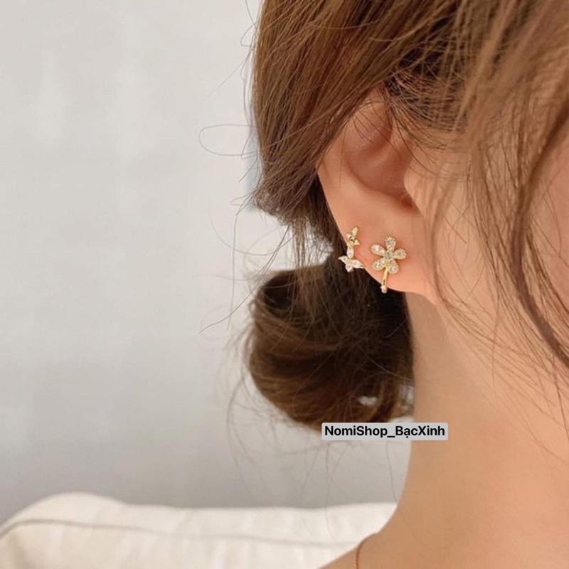 Bông tai nữ bạc ta dáng kẹp vành siêu xinh, đính đá hài hoà tinh tế - Nomi Shop Bạc Xinh