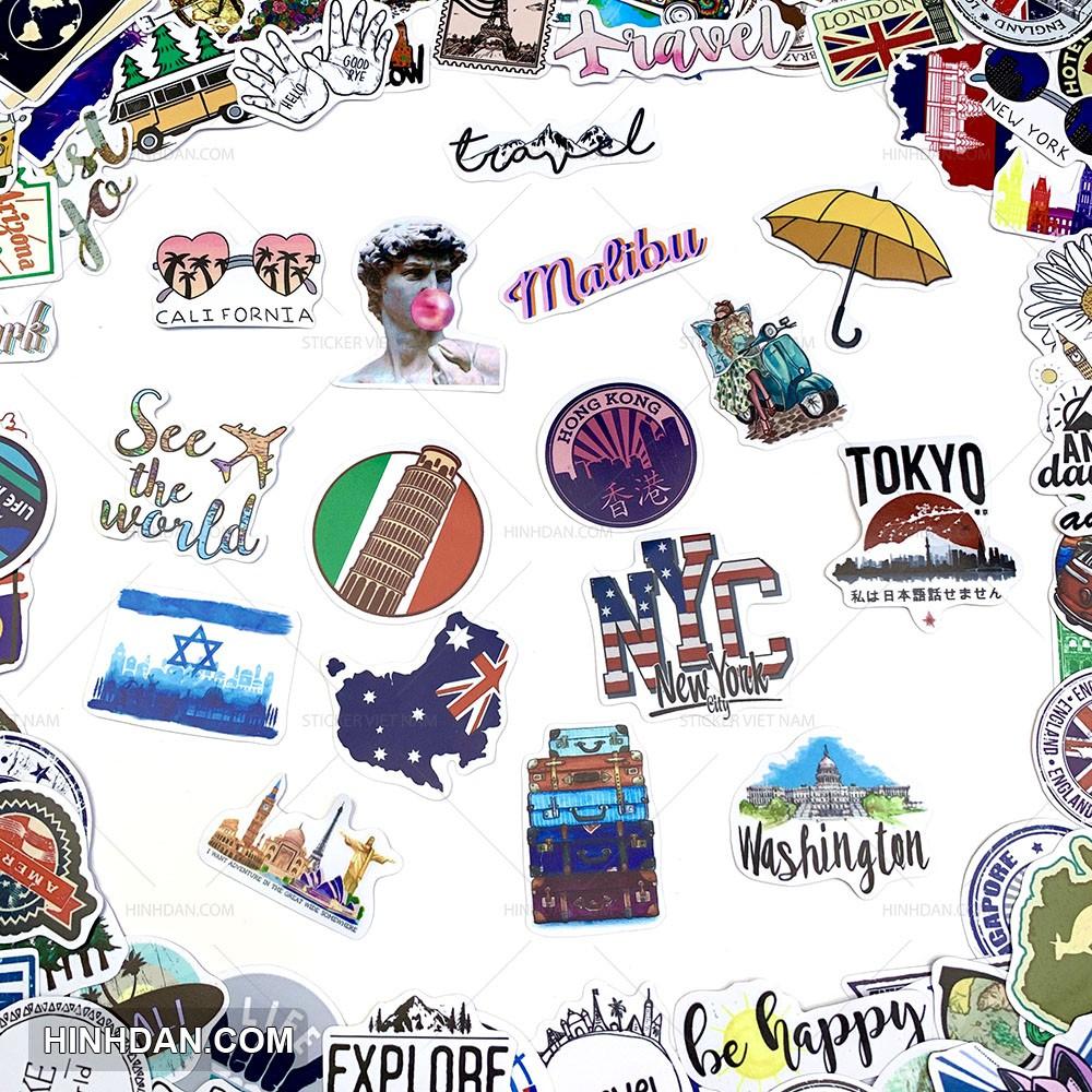 Sticker TRAVEL - DU LỊCH - Dán Trang Trí - Chất Liệu PVC Cán Màng Chất Lượng Cao Chống Nước, Chống Nắng, Không Bong Tróc Phai Màu