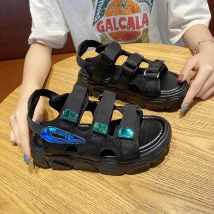 Dép Sandal Nữ, Sandal Nữ Giày Sandal Nữ Đi Học 3 Quai Cao 3Cm Chất Tuyệt Vời Fullbox Êm Và Nhẹ Chuẩn Size Màu Đen Kem