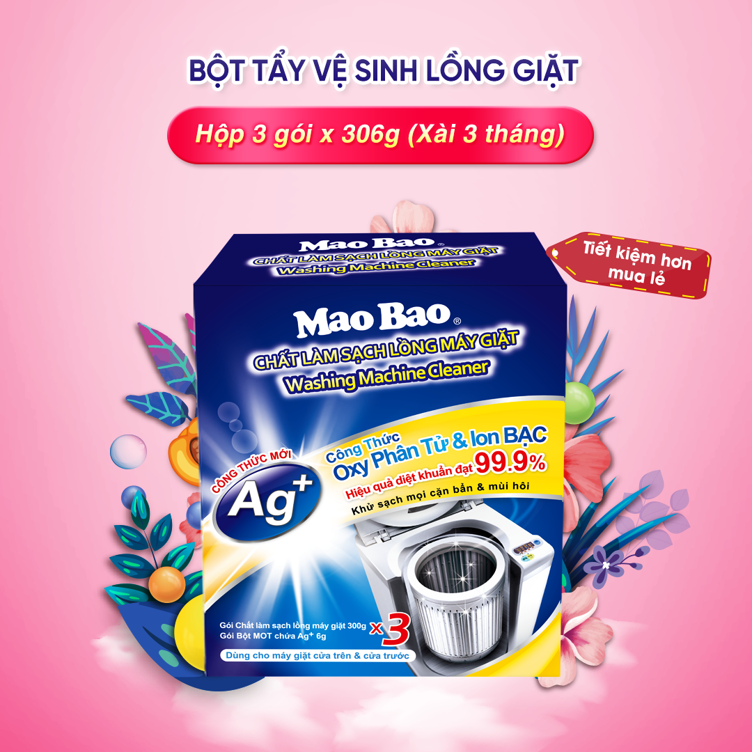 Hộp 3 Gói Hợp Chất Làm Sạch Lồng Giặt Mao Bao Bản Nâng Cấp X3