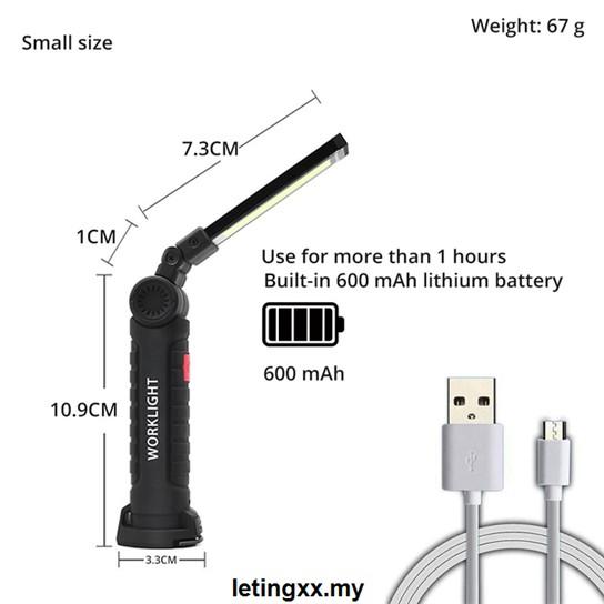 Đèn Pin Led Cob 5 Chế Độ Sạc Usb Thiết Kế Từ Tính Chống Thấm Nước 2 Kích Thước