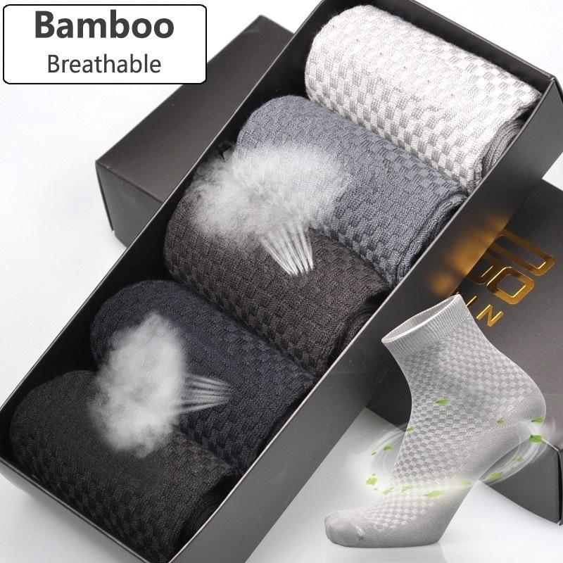 Men Socks Bamboo Fiber Breathable Deodorant Sport Socks High Tube Solid Color Elastic Business Socks Men Short Socks