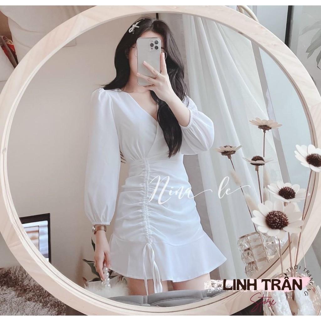Váy Chữ A Rút Dây Dài Tay Chân Bèo Đầm Chữ A Rút Dây Eo Linh Trần Store