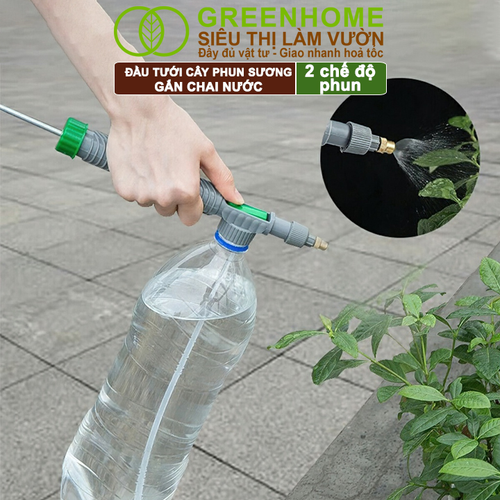 Đầu Tưới Cây Phun Sương, Greenhome, D30cm, Gắn Chai Nước, Cầm Tay, Áp Lực Cao, 2 Chế Độ Tưới, Phù Hợp Nhiều Loại Chai