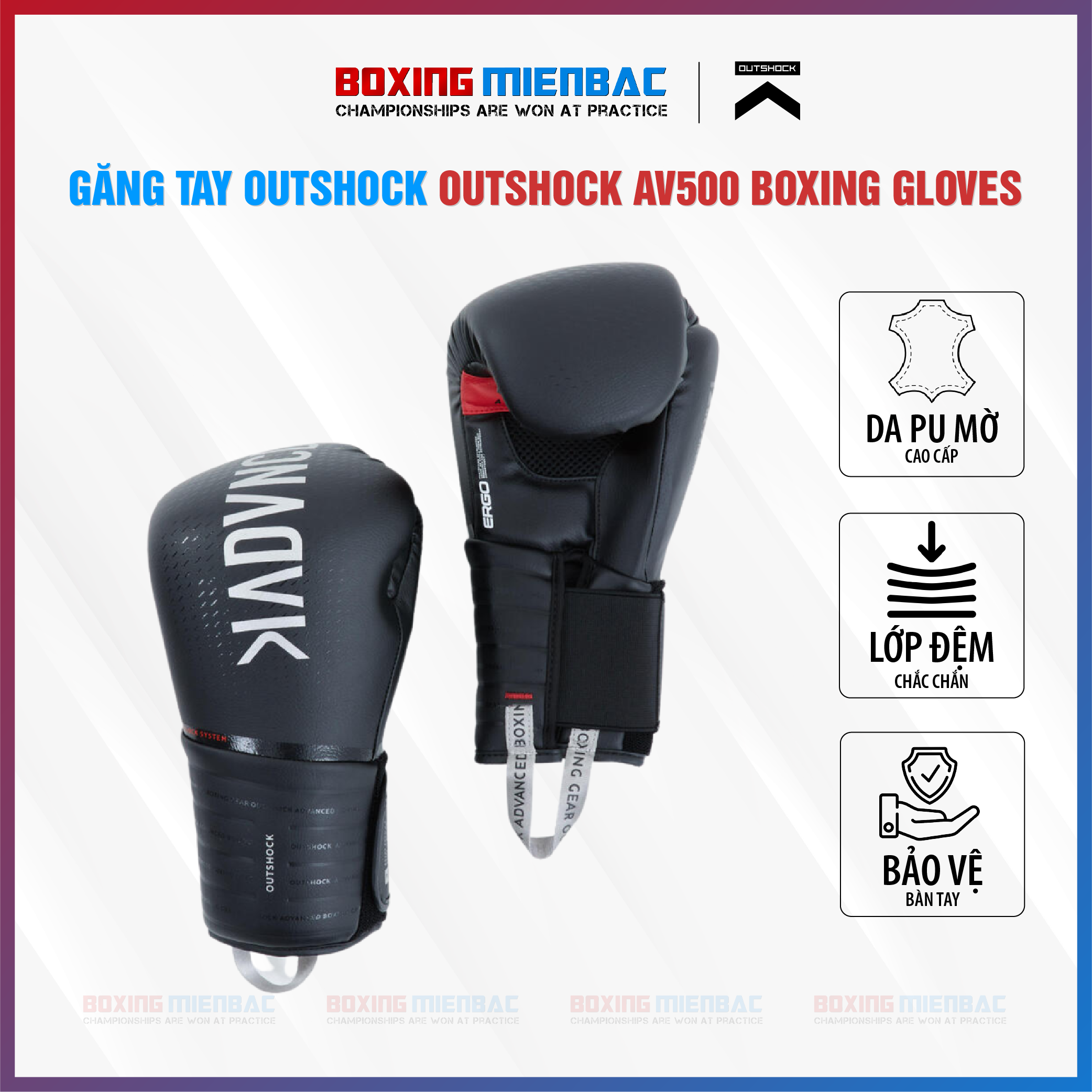 Găng Tay Outshock AV500 - Boxing/ MuayThai/ Kickboxing Training/ Đen