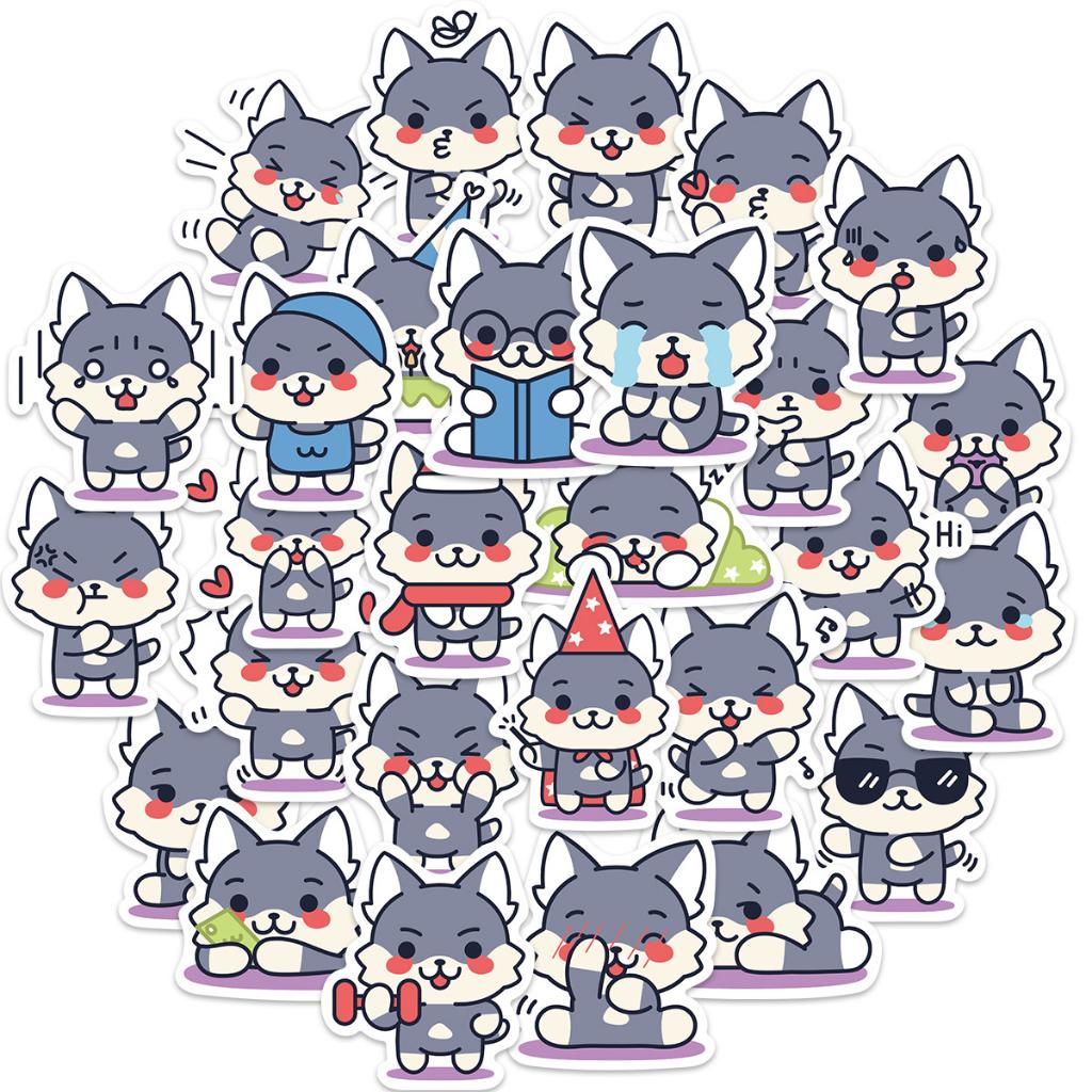 Sticker SÓI XÁM 2 hoạt hình cute trang trí mũ bảo hiểm,guitar,ukulele,điện thoại,sổ tay,laptop-mẫu S92