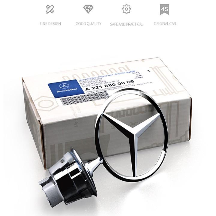 Logo thương hiệu Mercedes-benz gắn capo đầu xe hơi cao cấp, chất liệu hợp kim mạ crom