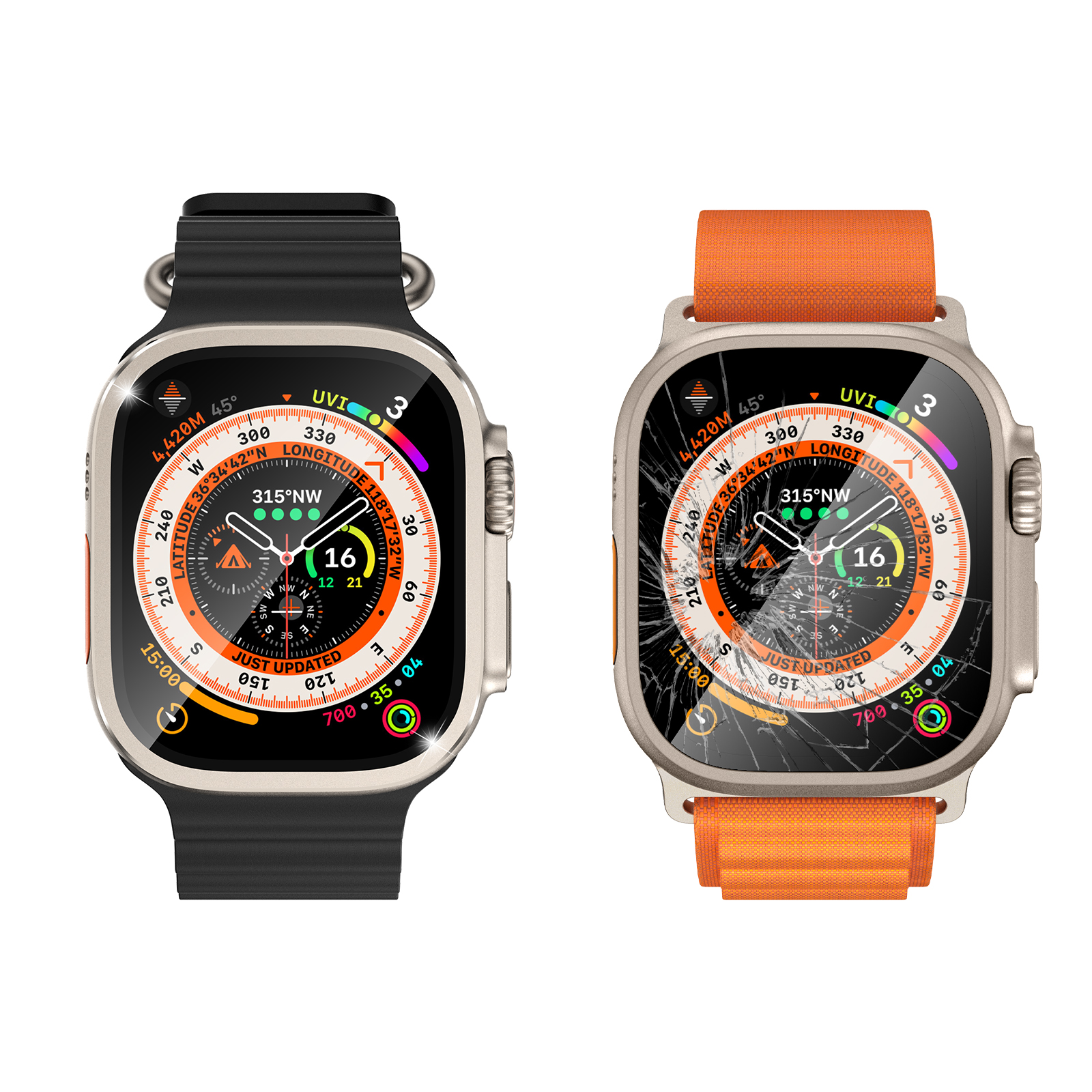 Miếng Dán Màn Hình Kính Cường Lực Tích Hợp Khung Viền Kim Loại cho Apple Watch Ultra / Apple Watch Ultra 2 49mm - Hàng Chính Hãng