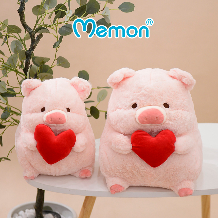 Gấu Bông Heo LuLu Ôm Tim 30cm - 55cm Cao Cấp Memon, Heo Bông LuLu Cao Cấp