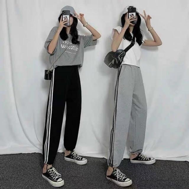 Quần joggers nữ ba sọc ống rộng chất siêu đẹp