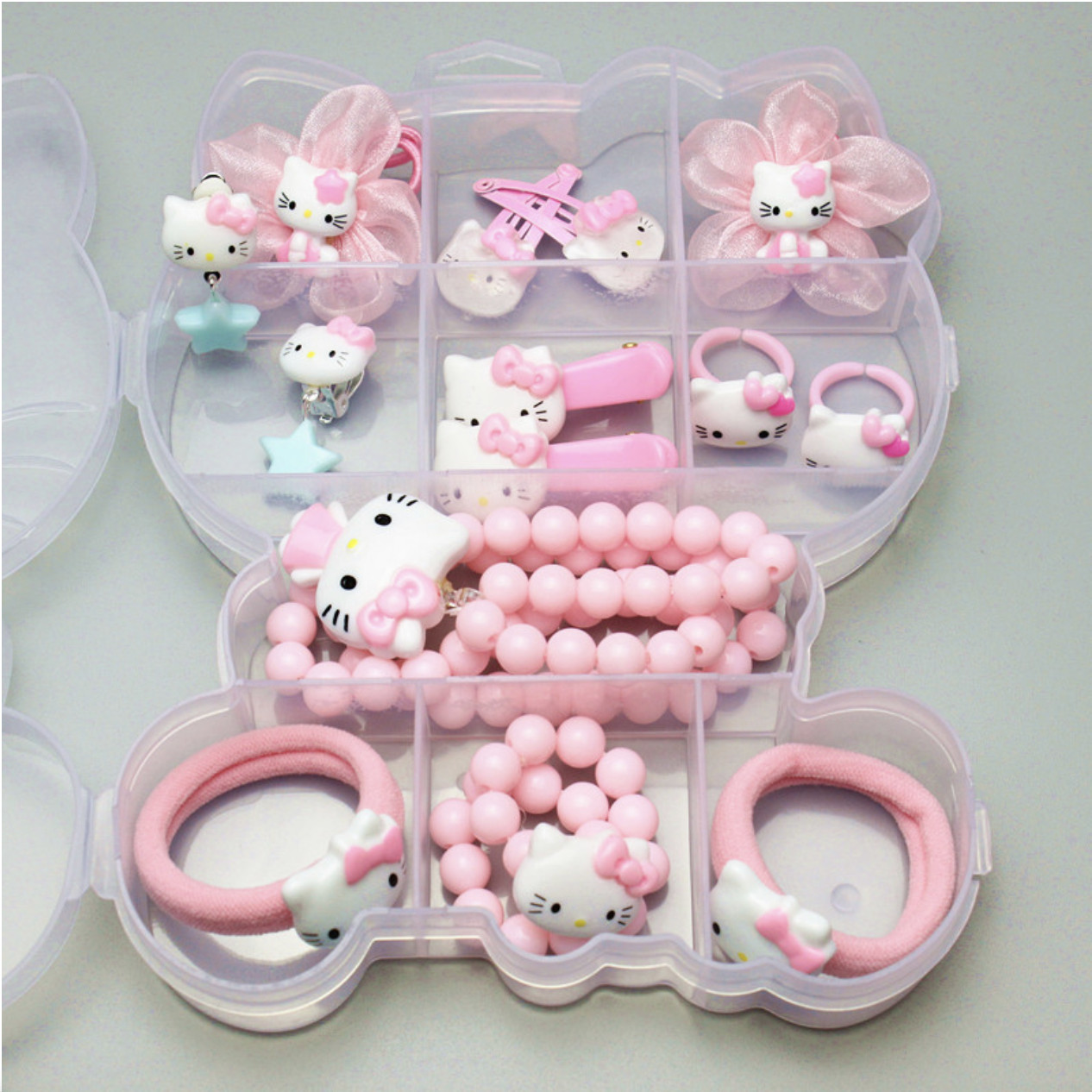 Hộp trang sức xinh xắn cho bé gái Hello Kitty hồng Hình mèo - Combo 14 đôi