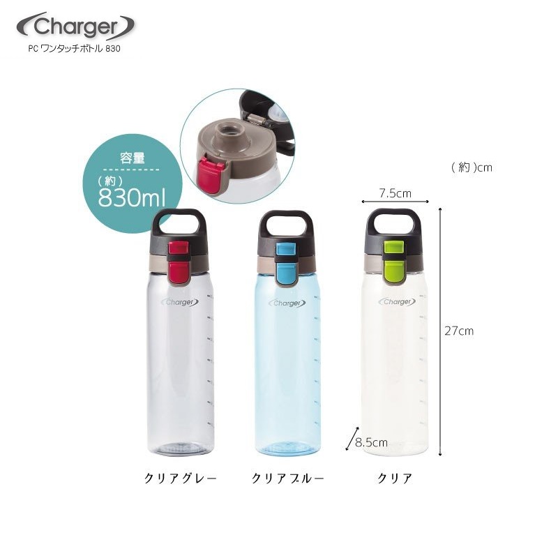 Combo bình nước Tritan Charger 830ml tặng dụng cụ rửa chai lọ chuyên dụng Antibacterial hàng nội địa Nhật Bản