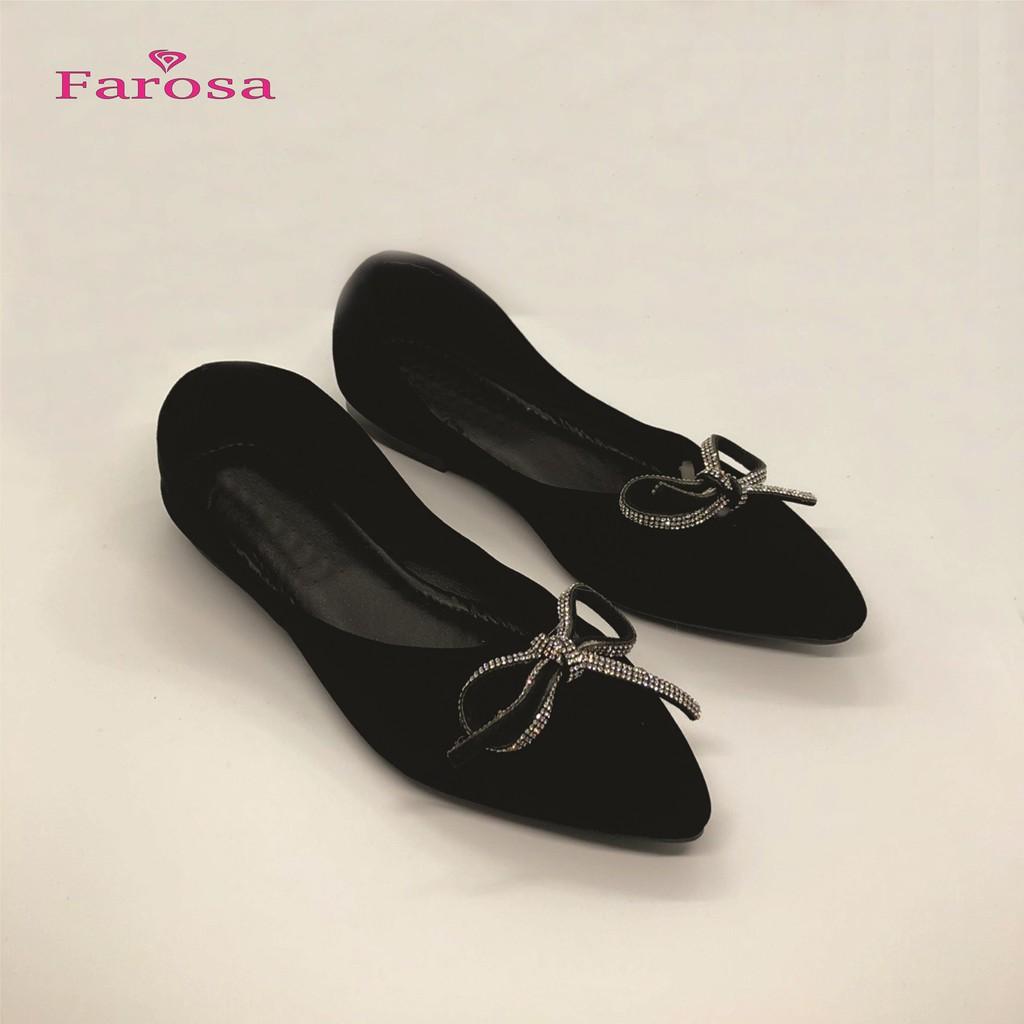 Giày búp bê nữ mũi nhọn Farosa phối nơ dây đá nhỏ cực xinh