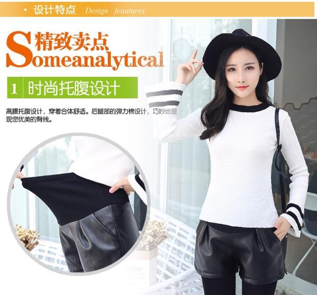 Quần da đính cườm ống rộng cho mẹ bầu-hàng quảng châu.sẵn M