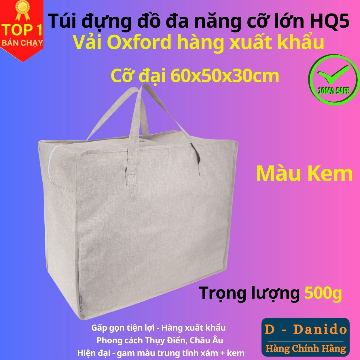 Túi đựng đồ đa năng cỡ lớn HQ5 chất liệu vải Oxford đựng chăn màn quần áo Hàng chính hãng xuất khẩu