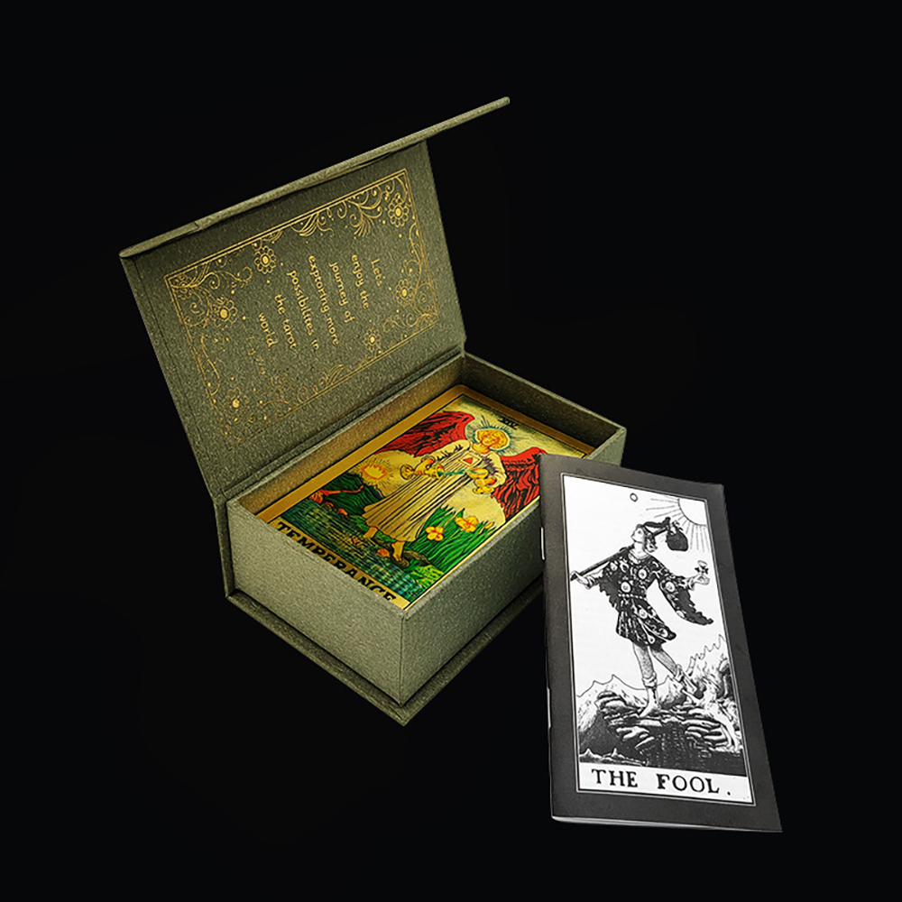 Bộ Bài Tarot Gold Foil Cao Cấp Waite Gray Chất Liệu PVC Chống Nước The Fool Hộp Cứng