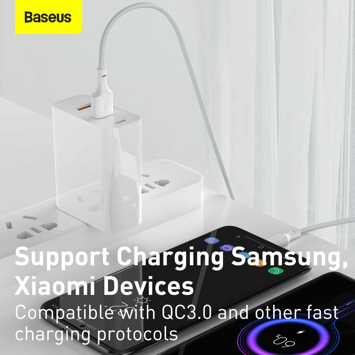Bộ 02 cáp sạc nhanh Baseus Simple Wisdom (USB to Light-ning/ USB to Type-C/ USB to Micro Fast charge and Data Cable) dài 1.5M- Hàng chính hãng