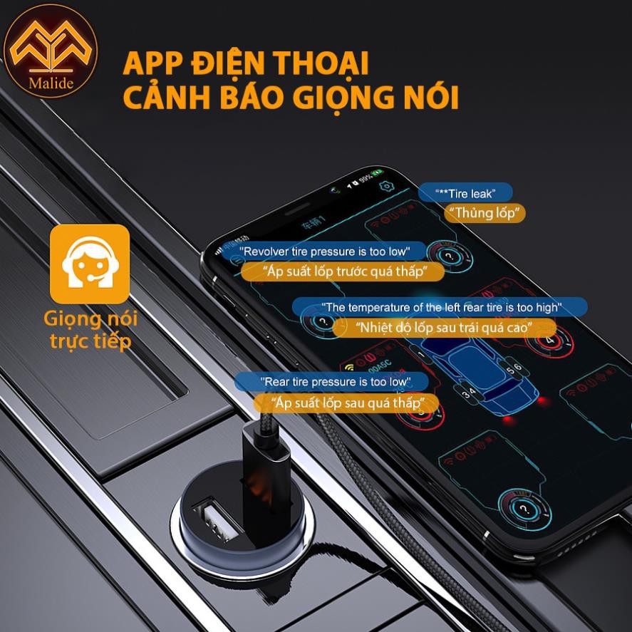 Cảm biến áp suất lốp van ngoài Malide kết nối APP di động + Đầu thu mini cảnh báo giọng nói - Model B03R03