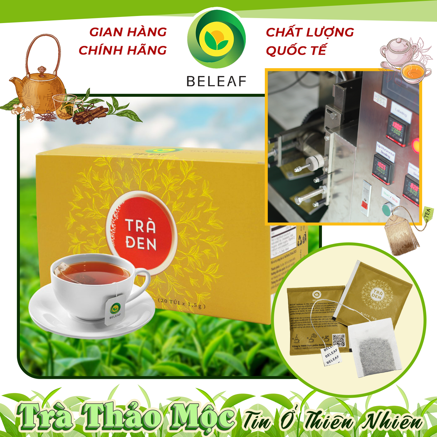 Trà Đen Thảo Mộc Cao Cấp Dạng Túi Lọc - Black Tea - Thương hiệu Beleaf hỗ trợ cải thiện tim mạch