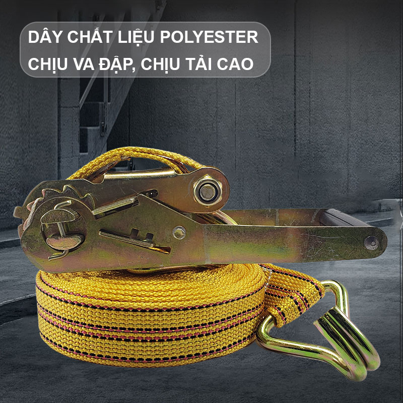 Dây chằng hàng, buộc hàng tăng đơ có móc, bản 4-5-6 cm chiều dài 6-8-10-12m - NIKITA - TẢI 1-5 TẤN- 2 MÀU XANH-VÀNG GIAO MÀU NGẪU NHIÊN