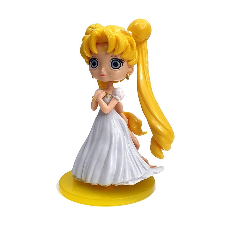 Đồ chơi Chibi thủy thủ Mặt Trăng Sailor Moon váy trắng dễ thương cao 14 cm làm sưu tập, trưng bày - New4all