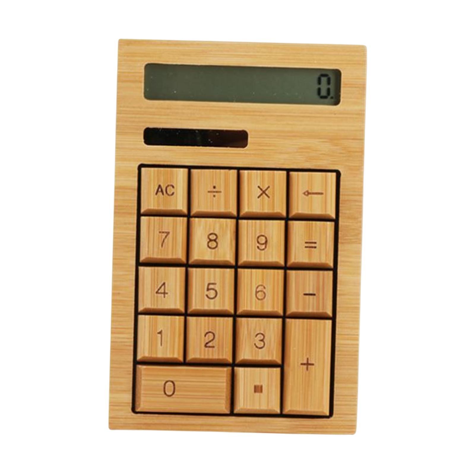 Bamboo Calculator Solar Power 18 Buttons Desktop Calculator Waterproof Portable Anti Static 12 digits Functional for Home Business Office