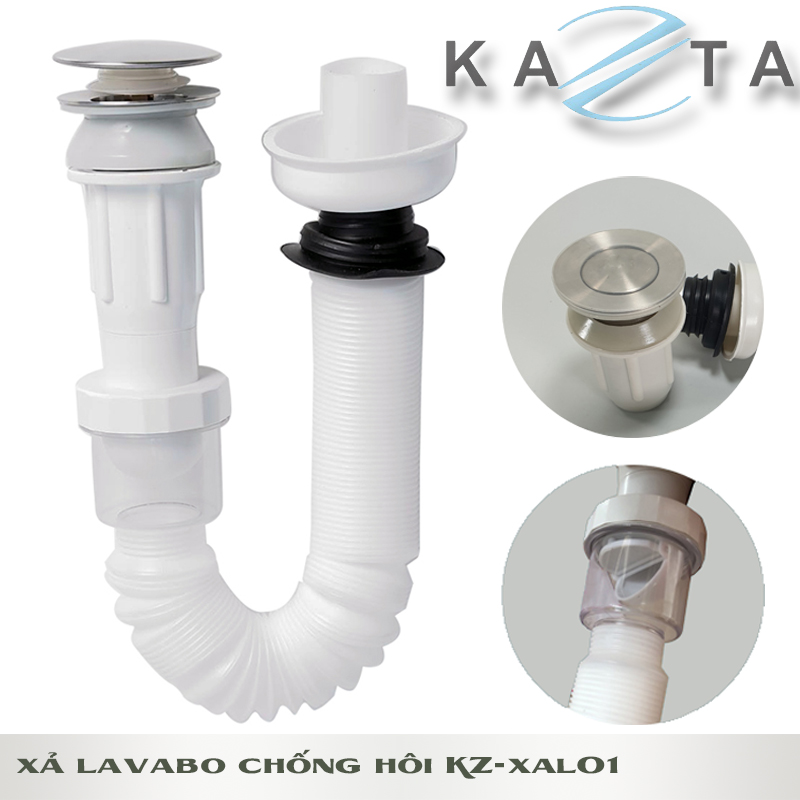 Bộ xả lavabo chống hôi KAZTA KZ-XAL03 nút nhấn inox dây nhựa cao cấp