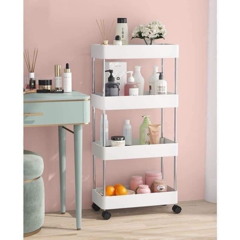Kệ Để Đựng Đồ Đa Năng 4 Tầng Thanh Inox - Giá Nhựa có lỗ Cao cấp màu trắng