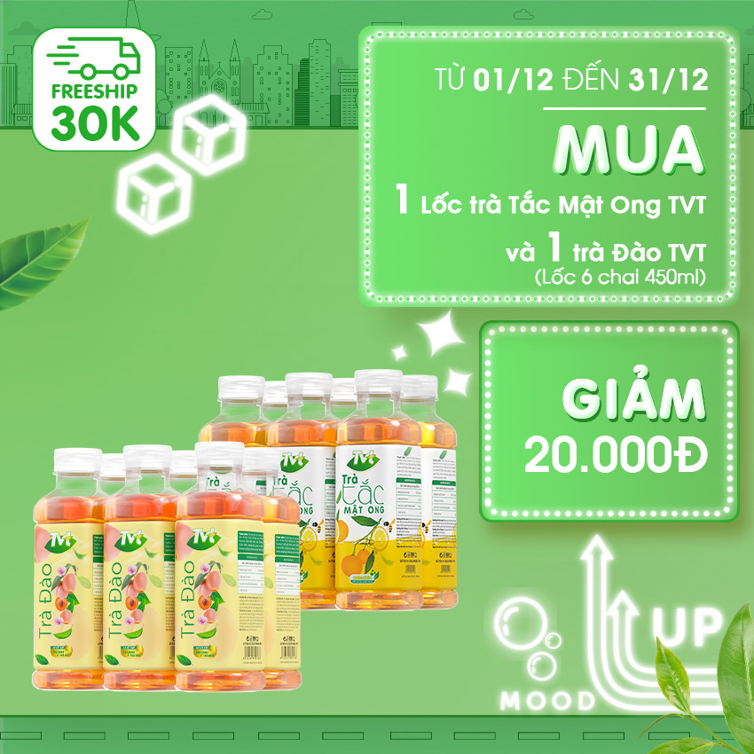 [Combo 12 chai 450ml] TVT trà Đào trà tắc mật ong tinh chất trà xanh, trà đen, chống oxy hóa, thanh nhiệt giải phóng độc tố cơ thể