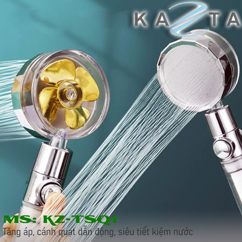 Bộ tay sen tắm KAZTA KZ-TSQ1 có cánh quạt tăng áp-lõi lọc và nút tắt mở (đủ bộ tay sen-dây sen-gát sen)