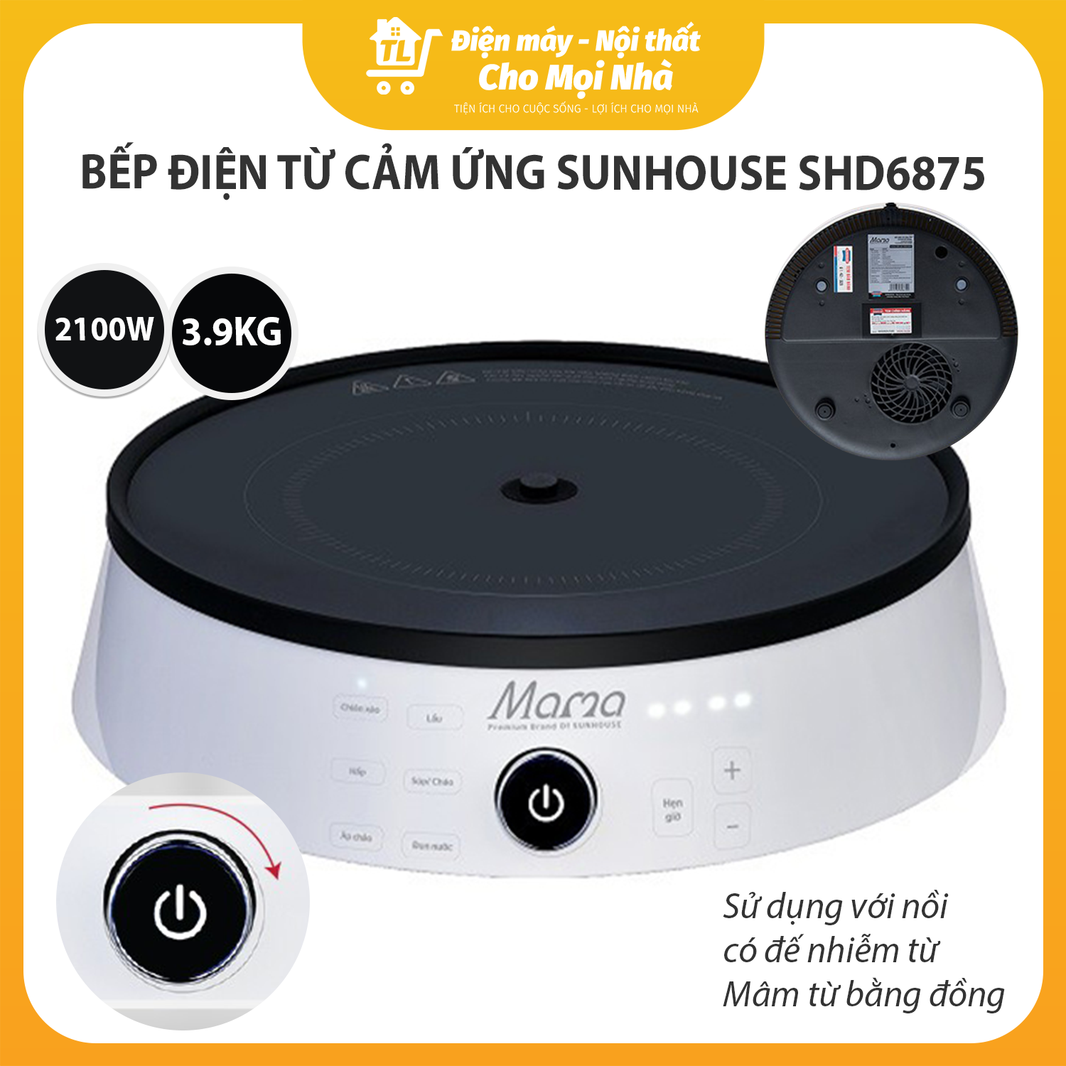 Bếp Điện Từ Đơn Cảm Ứng Sunhouse Mama SHD6875 (2100W) - Kèm Nồi Lẩu Cao Cấp - Hàng Chính Hãng