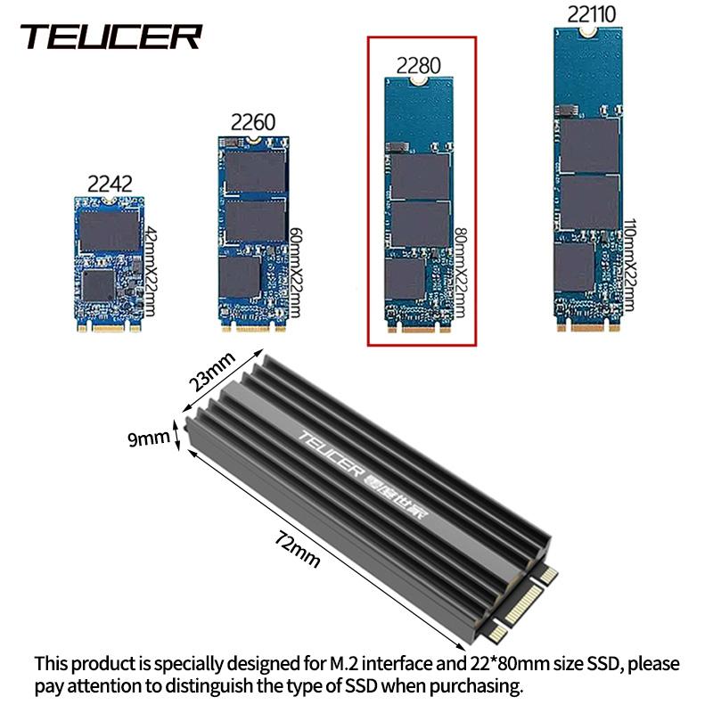 TEUCER 2280 SSD Tản Nhiệt M.2 NVME Tản Nhiệt Hợp Kim Nhôm Magie PC Tản Nhiệt Hiệu Quả Với Miếng Tản Nhiệt M2 SSD Tản Nhiệt