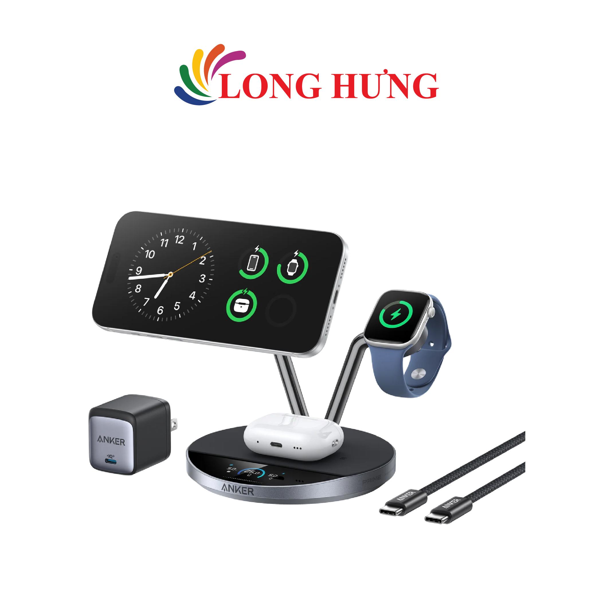 Đế sạc Anker Prime MagGo Wireless Charging Station 3 in 1 AirCool 25W Dock Stand B25X7 - Hàng chính hãng