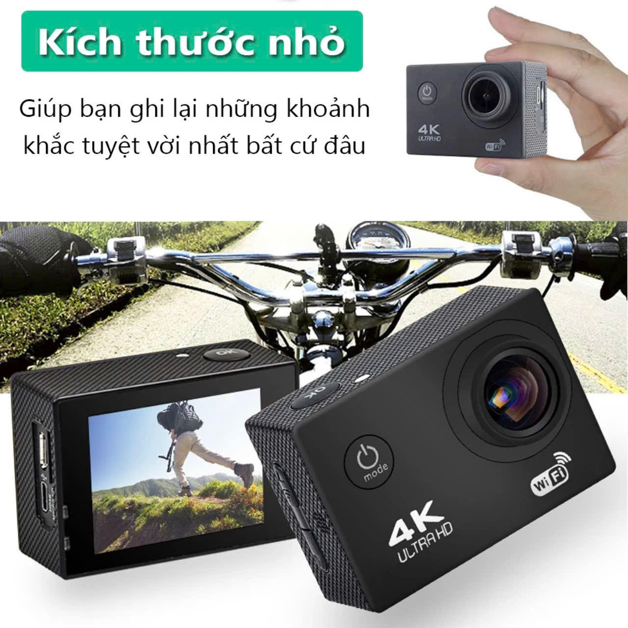 Camera Hành Trình Chống Nước Chống Rung 4K Sports Ultra HD DV Gắn Mũ Bảo Hiểm, Tay xe, gắn gương