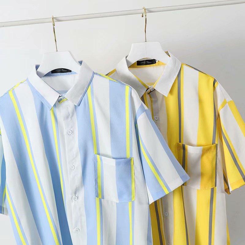 Áo Sơ Mi Ngắn Tay Form Rộng Họa Tiết Sọc Ngang Thời Trang Mùa Hè Dành Cho Nam