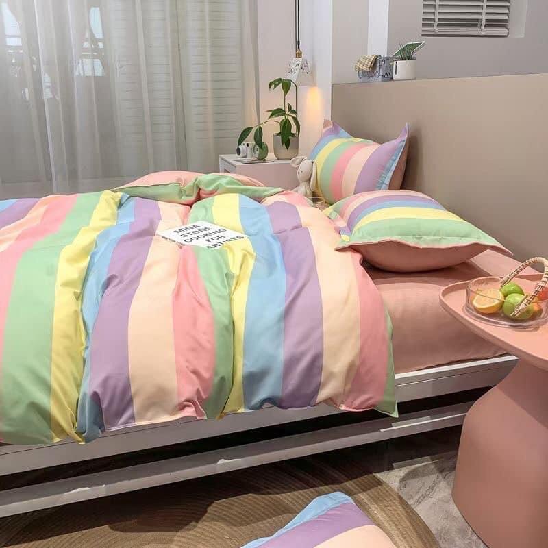 Bộ Drap Giường Chần Bông 5 món cầu vòng Cực Đẹp Cotton 1Mx2M,1M2x2M,1M4x2M,1M6x2M,1M8x2M
