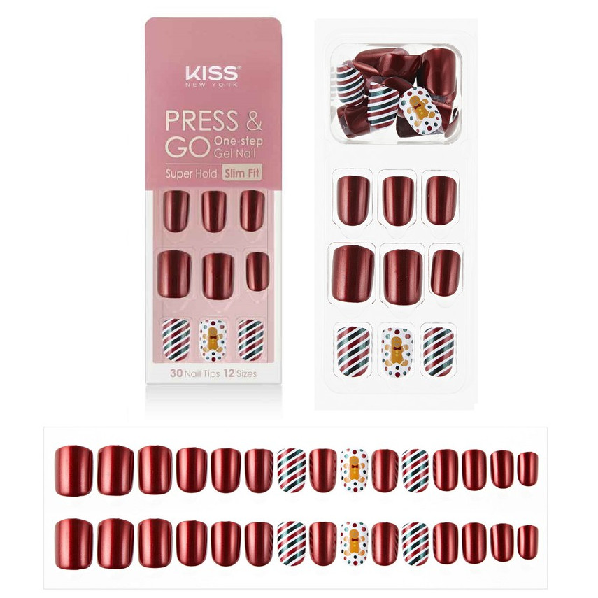 Bộ 30 Móng Tay Gel Tự Dán Press &amp; Go Kiss New York Nail Box - Ginger Cookieman (KPNS23K)