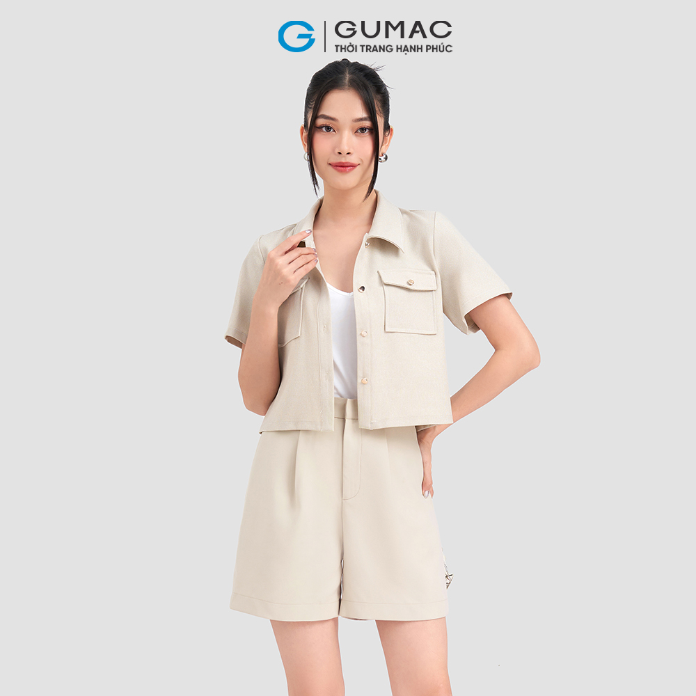 Set lẻ Áo cổ bẻ túi diễu GUMAC AD03009 - Chân váy A túi diễu GUMAC VD03010