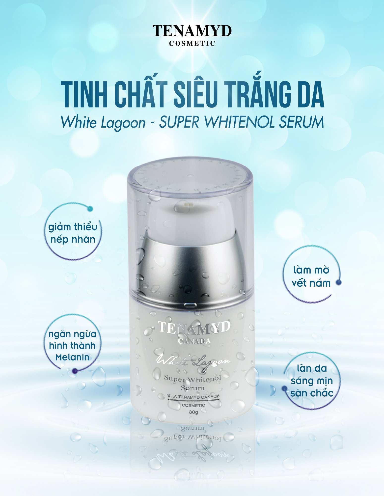 Tinh chất siêu trắng da TENAMYD White Lagoon Super Whitenol Serum 30g