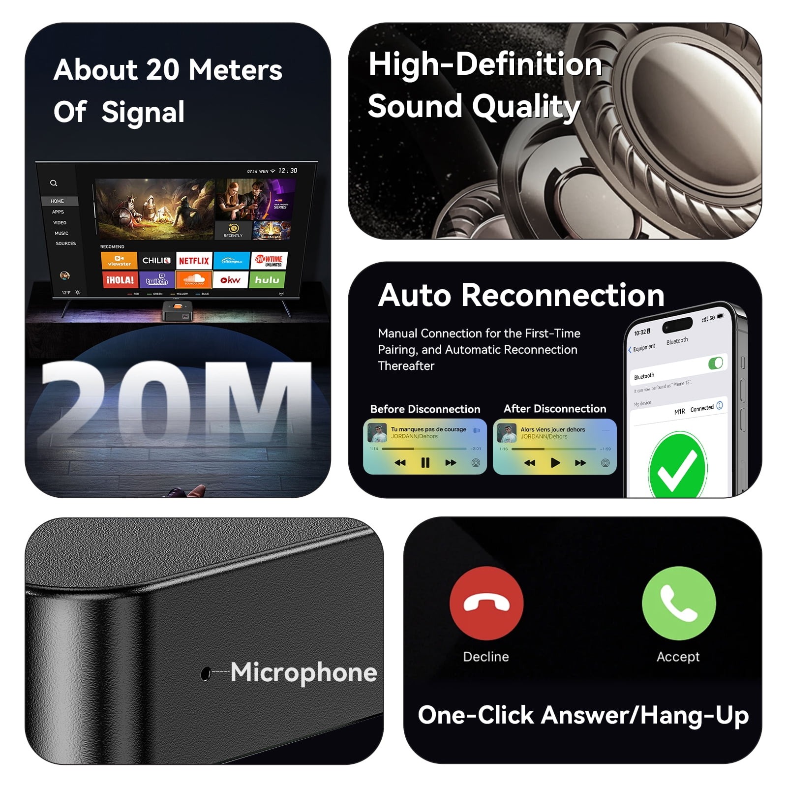 Bộ Thu Âm Thanh Bluetooth 6.0 AUX 3.5mm RCA Type-C M1R - Hàng Nhập Khẩu