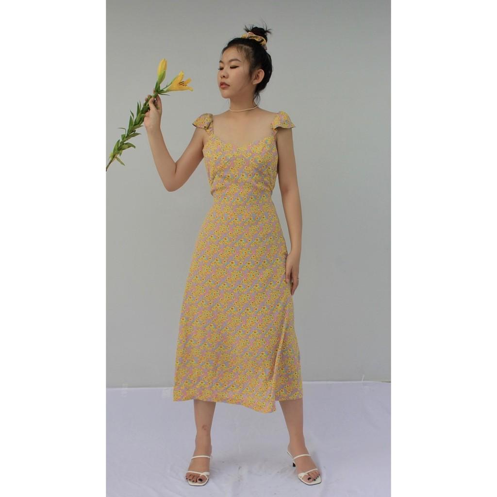 OLALASTUDIO Đầm lụa 2 dây hoa dài Cora Dress