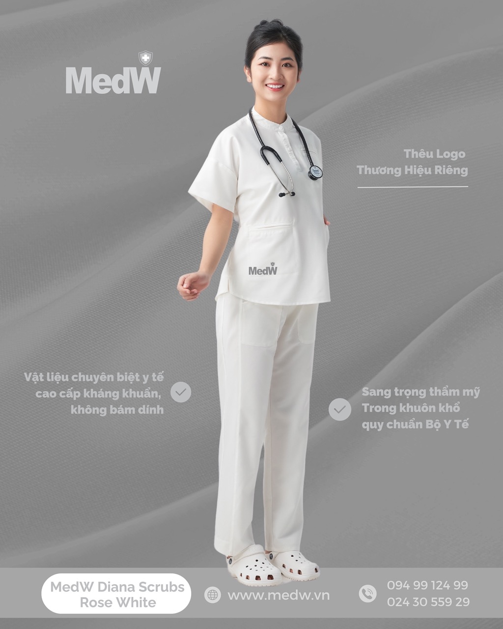 MedW Diana Scrubs Y Tế (Nữ) Trắng Cổ Nhật Chuyên Gia Bác Sĩ Thẩm mỹ, Da Liễu, Tiêm Chủng Trang Phục Phòng Khám Phòng Khám Bệnh Viện Chuyên Khoa, Đa Khoa vật liệu chuyên biệt nhập khẩu cao cấp mềm như lụa, thiết kế Pháp cách tân trang trọng vận động tự do