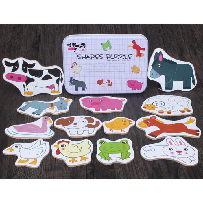 Đồ chơi bộ ghép hình hộp sắt 2 mảnh Shapes Puzzle thông minh cho bé từ 2 tuổi