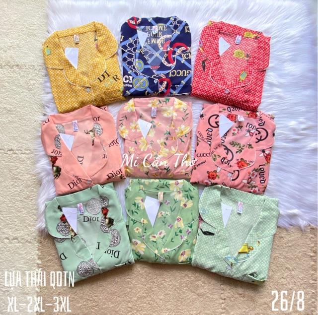 Đồ bộ mặc nhà Mi Cần Thơ Pijama Lụa tay cộc quần dài, có túi quần
