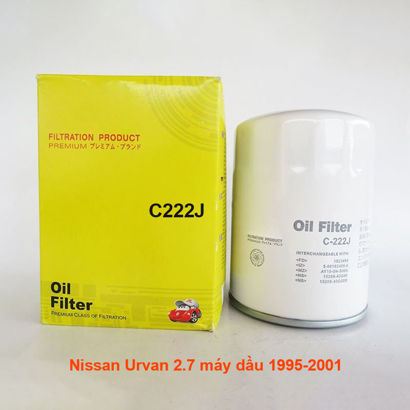 Lọc nhớt C222J-6 dùng cho Nissan Urvan 2.7 máy dầu 1995, 1996, 1997, 1998, 1999, 2000, 2001 15208-U3401