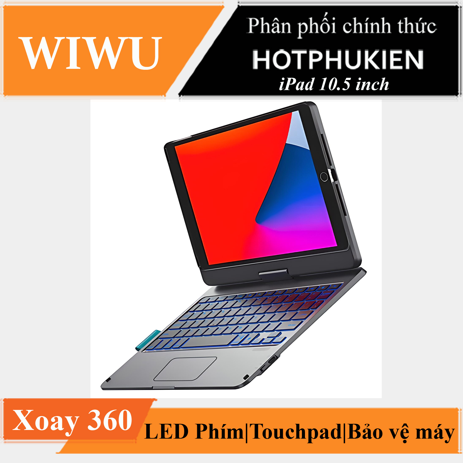 Case bao da bàn phím led không dây Bluetooth cho iPad 10.5 / iPad 10.2 inch trang bị touchPad kèm Trackpad xoay 360 độ  hiệu WIWU Waltz Rotating Keyboard  - hàng nhập khẩu
