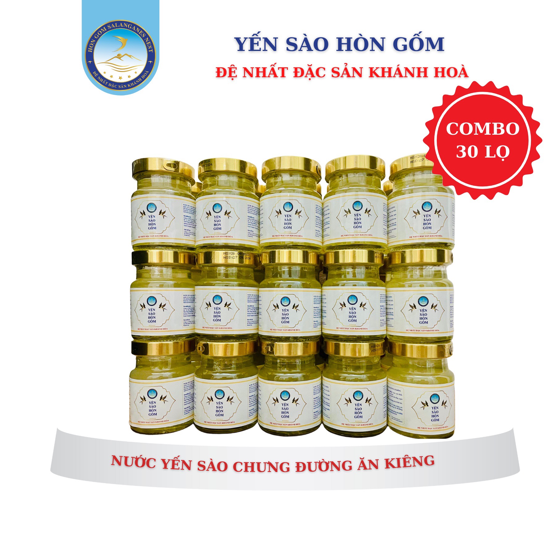 [HỘP 1 LỌ 70ML] Nước Yến Sào Chưng Đường Ăn Kiêng - Yến Sào Hòn Gốm Chính Hiệu Khánh Hoà - H G SALANGANES NEST