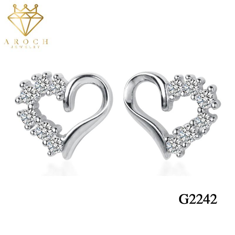 Khuyên tai bạc Ý s925 trái tim trắng G2242 - AROCH Jewelry